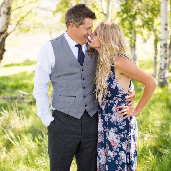 Dresses & Skirts - Long Navy Blue Floral Wedding or Prom Dress